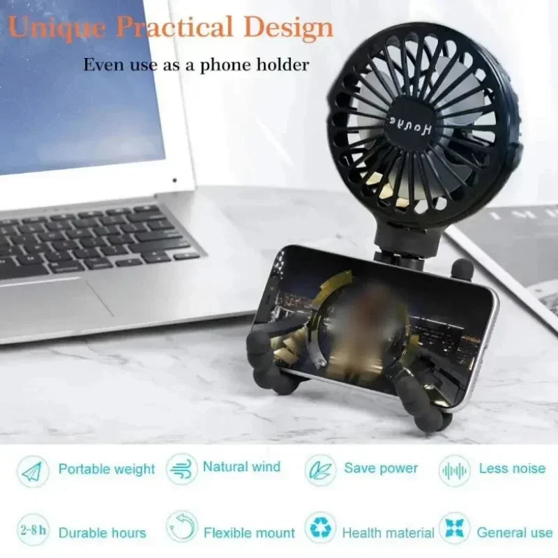 USB Rechargeable Folding Handheld Fan - Portable Silent Mini Fan for Stroller, Desk & Neck